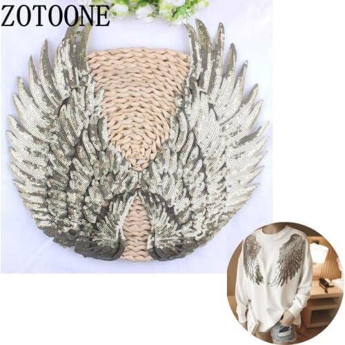 ZOTOONE A Pair Of Sequins Patch Angel Wings Embroidered Patches Sew On Iron On Kids Clothing DIY Accessory Garment B