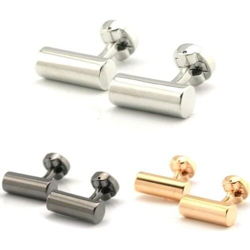 10pairs/lot Copper Plating Circular Column Cufflinks Round Cylinder Cuff Links Gunblack Gold Silver Mens Jewelry