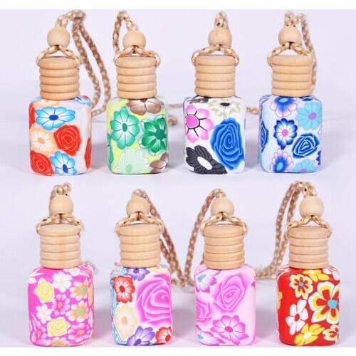 100PCS/LOT 12ML/15ML Mix Style Polymer Clay Car Perfume Hanging Bottle with Wooden Cork High-Quality LX8834