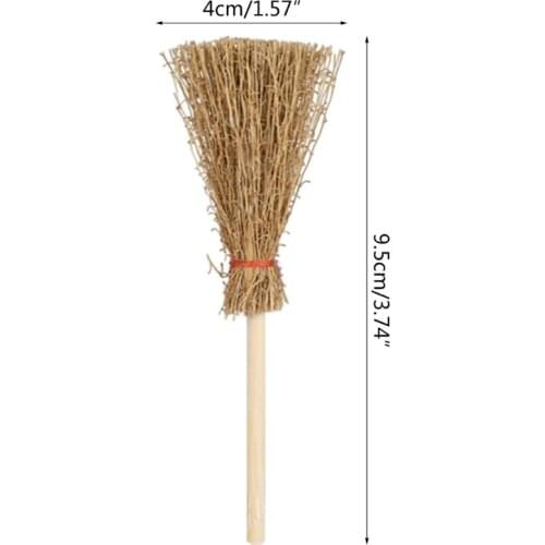 E7CB 12pcs Mini Broom Red Rope Straw Brooms Hanging Decorations for Halloween Party