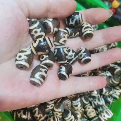 2pcs/lot Natural Fortuna Agate Dzi Beads Khaki Weathered pattern Mellow patina accessories gem jewelry wholesale folk-custom diy