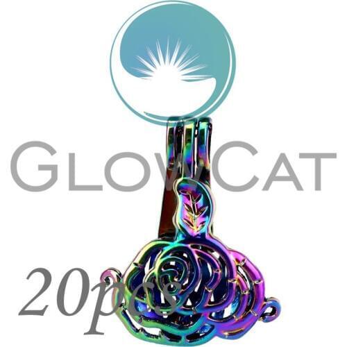 20x CC269 Rainbow Camellia Flower Stone Beads Cage Jewelry Making Essential Oil Diffuser Pearl Cage Locket Pendant