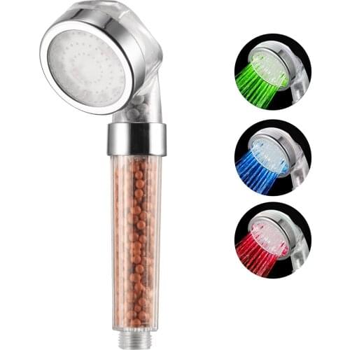 3 Colors Temperature Control Bath Shower Head Adjustable Head High Pressure Saving Water Bathroom Handheld Anion Shower Head