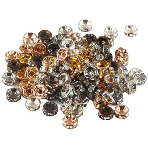 4/6/8/10mm Multicolor Gold/Silver Plated Rhinestone Rondelle Crystal Loose Beads Charms For DIY Jewelry Making Accessories 50pcs