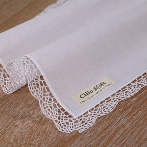 A015-a: White premium cotton lace handkerchief blank crochet hankies for women/ladies wedding handkerchief