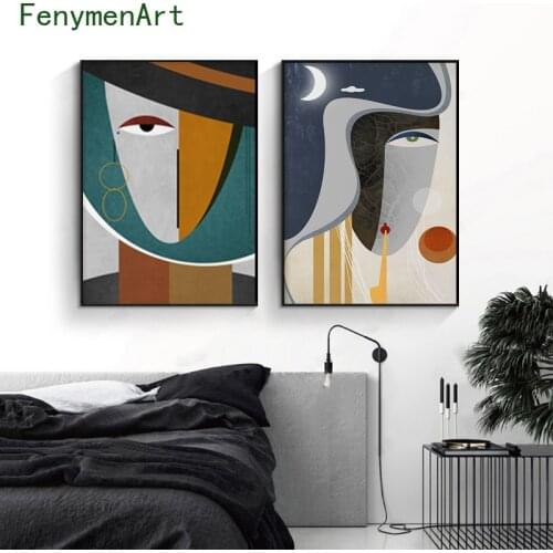 Figure Abstract Geometric Canvas Painting Modern Art Poster And Print Woman Faces Wall Art Picture For Living Room Home Decor