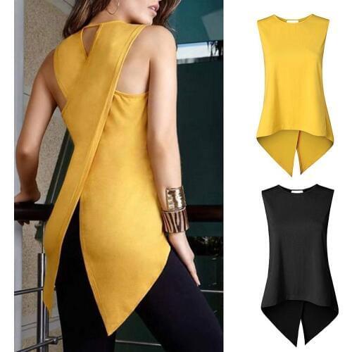 Tank Top Vest summer Women Cross Irregular Solid Color Sleeveless Slim Tank Top Vest Women Loose Tank Tops Summer Fashion Tops