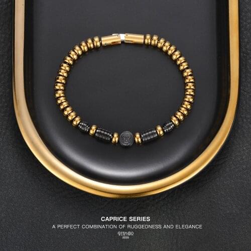 REAMOR DIY Freedom Detachable Stainless Steel Skull Bracelet Natural Stone Golden Hematite Bracelet for Men Women Luxury Jewelry