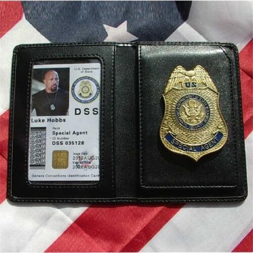 Movie The Fast and the Furious Metal DSS Badge Pin & ID Cards Genuine Leather Case Holder Wallet 1:1 Gift Cosplay Collection