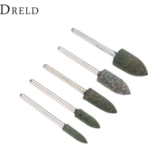 DRELD 5Pcs 3mm Shank Rubber Grinding Head Buffing Polishing Grinding Mounted Point for Metalworking Grinder Dremel Rotary Tool
