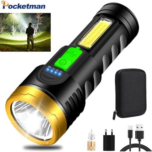 25000LM Powerful Flashlight Long Range Flashlight COB Side Light Torch USB Rechargeable Flashlight Waterproof Torch for Camping