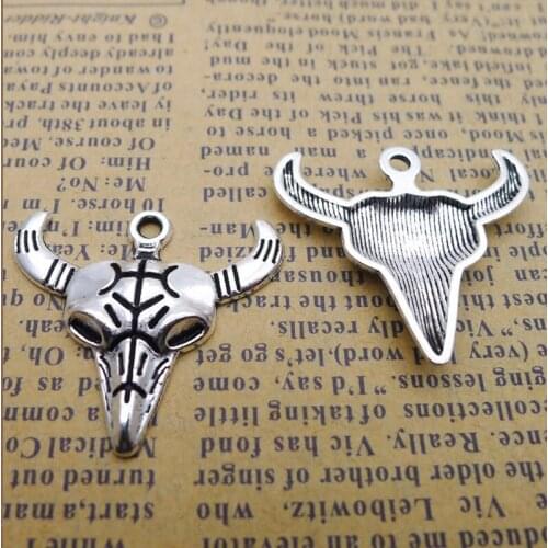 8pcs 20x20mm Antique Silver Color 3D Cow Bull Ox Head Skull Charms Pendant For Necklace Jewelry Making Findings Accessories
