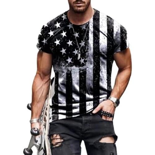 European and American new mens T-shirt American flag 3D printing round neck short-sleeved street trend casual T-shirt