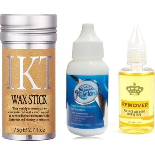 75g Hair Wax Stick Gel +Super Lace Wig Glue Hair Bonding 38ml + Remover 30ml Wig Glue Kits For Mens toupee/bobo wig adhesives