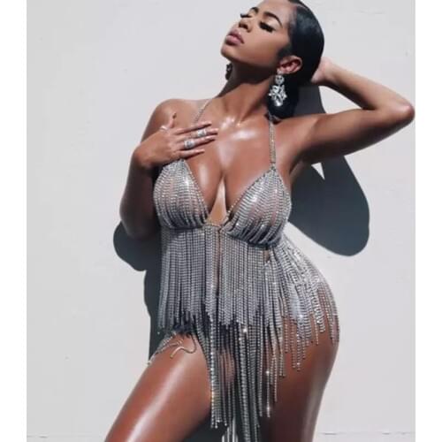 Hot Sale New Design Sexy Crystal Body Chain Bra Thong Fashion Bikini Body Jewelry Bling Rhinestone European and American