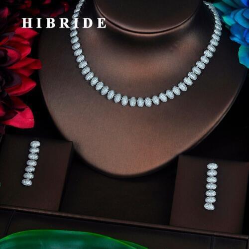 HIBRIDE New Luxury Full Cubic Zirconia Pave Jewelry Set Women Wedding Bride Necklace Sets Wholesale Price N-347