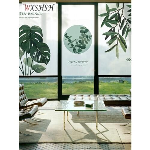 Custom Size Static Cling Window Film Plant Pattern Decorative Private Frosted Glass Sticker For Bathroom Bedroom Kitchen Balcony
