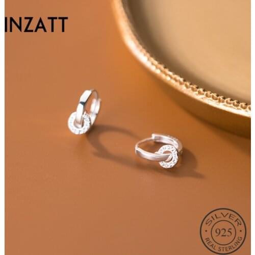 INZATT Real 925 Sterling Silver Zircon Round Hoop Earrings For Fashion Women Party Hiphop Fine Jewelry Minimalist Accessories