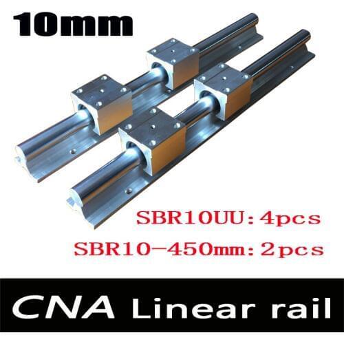2pcs SBR10 L 450mm linear rail support with 4pcs SBR10UU linear guide auminum bearing sliding block cnc parts