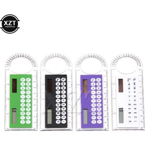 Mini Ruler 10cm Solar Calculator 8 digits Magnifier Multifunction Calculadora Protractor Office Supplies school stationery
