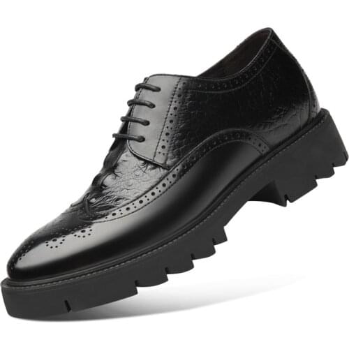 Height increasing 8/10cm Men Dress shoes Black Split Leather Wedding shoes Business Men Elevator Hidden Wedge Heels Formal Shoes