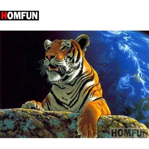 HOMFUN DIY Diamond Painting "Animal tiger" Full Drill Square Round Diamond Embroidery 5D Cross Stitch Decoration Home A27333
