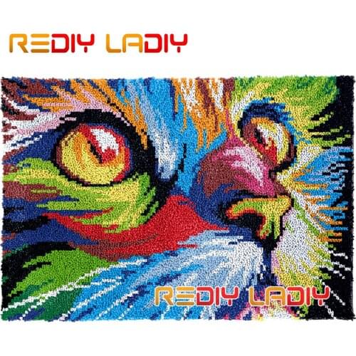 Latch Hook Kits Rainbow Kitten DIY Carpet Rug Needlework Plush Wall Hanging Chunky Yarn Art Crocheted Floor Mat Hobby & Crafts