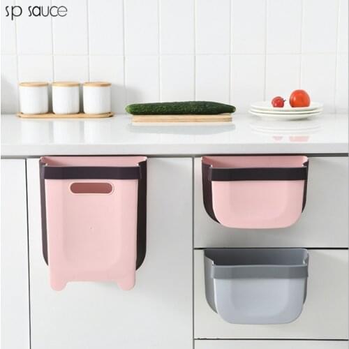 Japan Wall Mounted Folding Waste Bin Kitchen Cabinet Door Hanging Trash Bin Garbage Car Trash Can Wall Mounted Foldable Cleaning