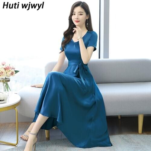 2021 New Vintage Solid Satin Acetate Boho Sundress 3XL Plus Size Summer Beach Midi Dress Women Black Bodycon Party Maxi Vestidos