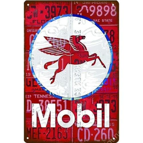 Tin Signs Vintage Reproduction, Mobiloil Pegasus, Retro Decor for Man Cave Bar Garage Wall Gas Station, 8x12 Inch