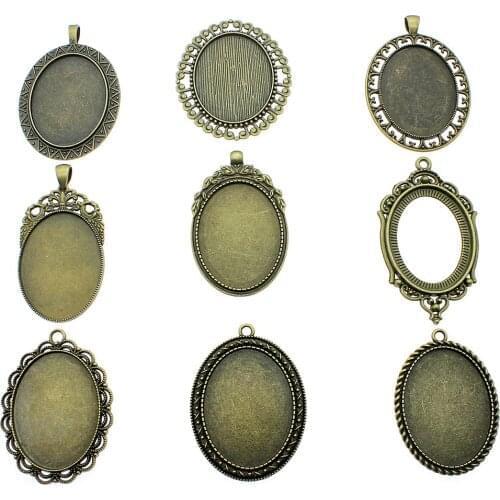 2pcs Fit 30x40mm Oval Glass Cabochon Base Setting Pendant Tray For Jewelry DIY Making Antique Bronze Color FM1018