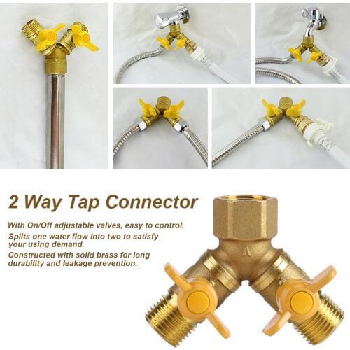 G1/2 Tap Adapter Brass Garden Irrigation 2 Way Double Tap Hose Adapter Dual Faucet Connector