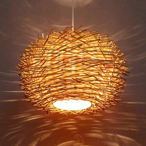 Handmade Wicker Wood Bird Nest Bar Restaurant Bedroom Living Room Porch Loft Decor Pendant Lights