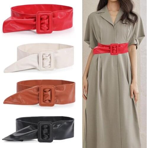 New Female Wide Belt Women PU Leather Slimming Body Ladies Dress Belt Elastic Square Buckle Corset Belt Female Waistband