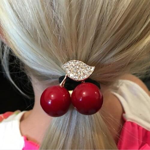 Women Simulated Pearl Hair Band Cherry Rubber Band Elastic Hair Bands Girls Hair Accessories Ladies Hairband