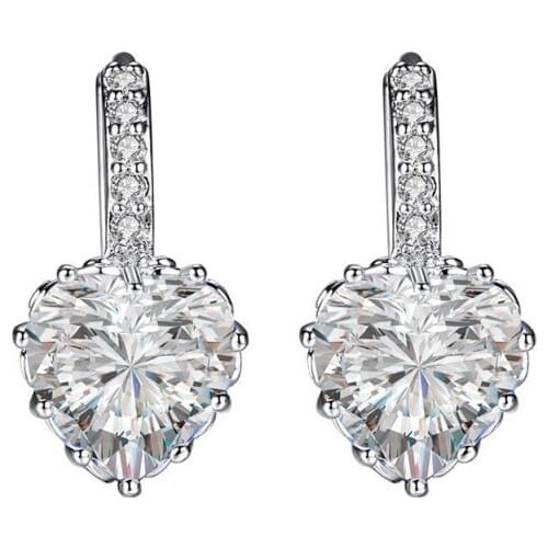 Luxury Purple Pink White Blue Bling Starry Zircon Heart Shape Sleeper Alloy Drop Earrings Dangle Earrings For Women