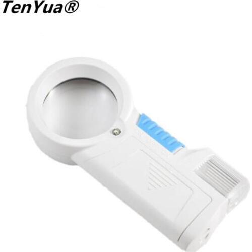 TenYua Handheld 8X Multifunctional Magnifier Compact LED Light Reading Magnifying Glass Loupe for Low Vision Aids with 2 LED