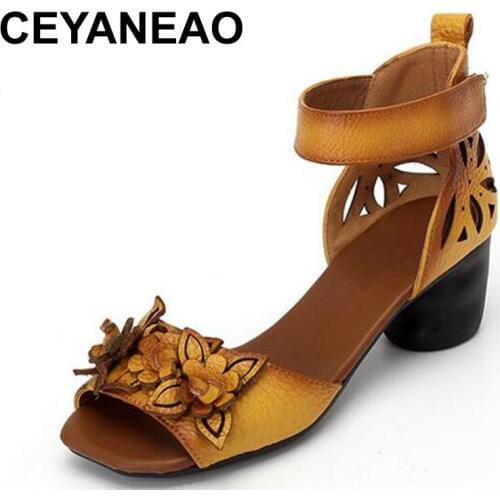 CEYANEAO 2019 famous summer womens sandals womens shoes with open toe comfortable non-slip genuine leather sandals fashionable