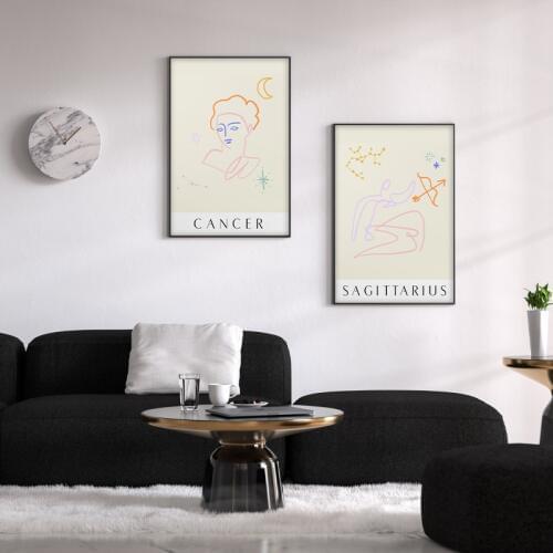 Nordic Zodiac Poster Astrology Art Constellation Picture Print Beige Canvas Painting Mid Century Wall Art Decor Home Living Room