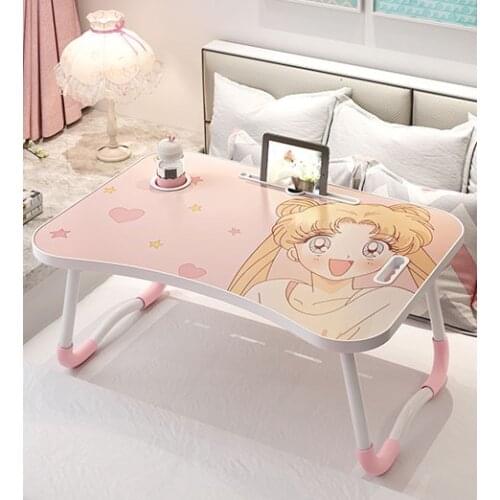 Cartoon Laptop Table Desk Printing Portable Folding Table For Bed Computer Desk With Ipad Card Slot Drawer Small Desk For Bedro