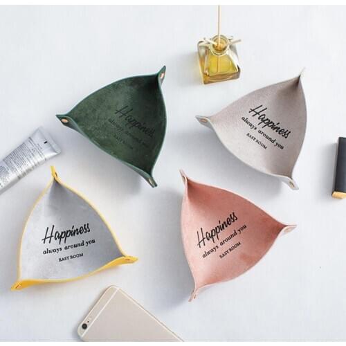 Triangle Faux Leather Desktop Keys Jewelry Sundries Storage Tray Sundries Box Household Kitchen Entrance Organizer