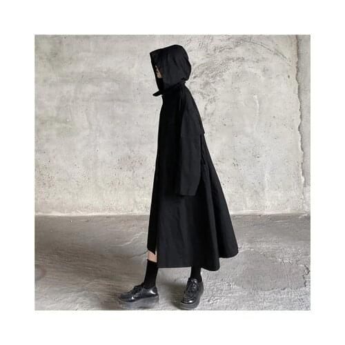 Dark Spring Fried Street windbreaker mens and womens long overalls loose hooded overcoat over the knee