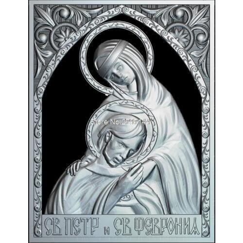 High quality New 3D model for cnc Saints Peter and Fevronia 3D carved figure sculpture machine in STL file Religion