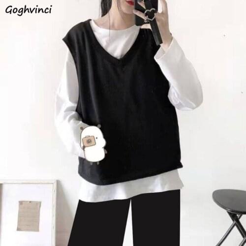 Women Sets Simple Comfortable Leisure OL Fashion Long Sleeve T-shirt V-neck Vest High Waist Straight Leg Trouser All-match