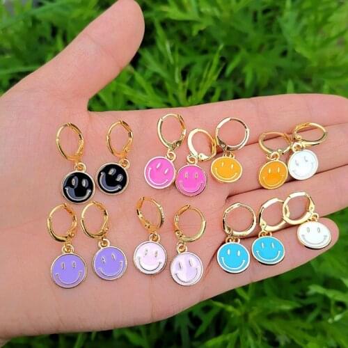 Lady Fashion Korean Smiling Face Dangle Earrings Cute Coin Round Earrings for Women Party Jewelry Gift Accessories