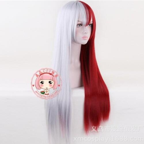 My Hero Academia Todoroki Shoto Women Long Wig Cosplay Costume Boku no Hero Academia Red and White Hair Halloween Party Wigs