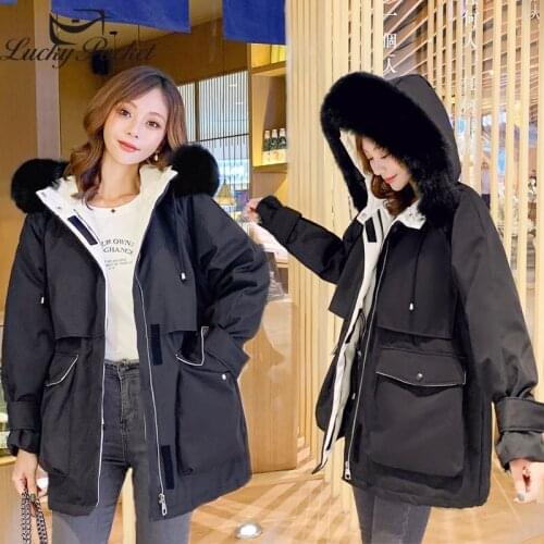 Women Winter Thick Warm Hooded Large Fur Collar Down Jacket Female Slim New Fashion Parkas Ladies Solid Color Brand Coats ML222