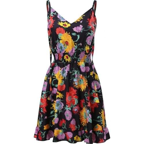 New Stylish Print Skirt Comfortable to Wear Fine Workmanship Polyester Women Sling Short Dress for Outdoor Beach V Neck Dress