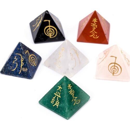 1pc Natural Stone Crystal Triangle Cone Pyramid Carving Religious Reiki Rune Small Decoration Feng Shui Jewelry Finding No Hole