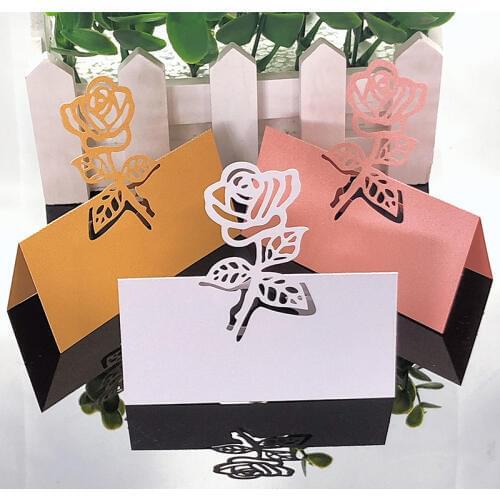 10Corlors 50pcs Rose Flower Laser Cut Name Place Cards Wedding Decoration Table Name Message Greeting Card Event Party Supplies